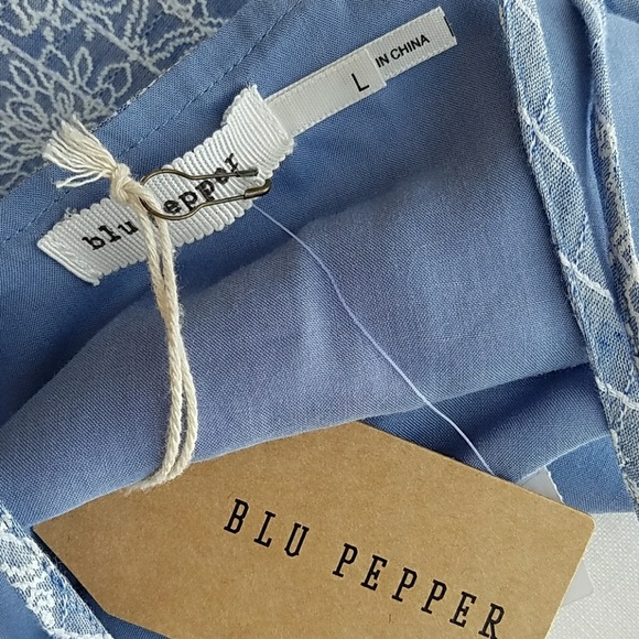 Blue Pepper Chambray Embroidered Cold Shlder Dress - Picture 8 of 8
